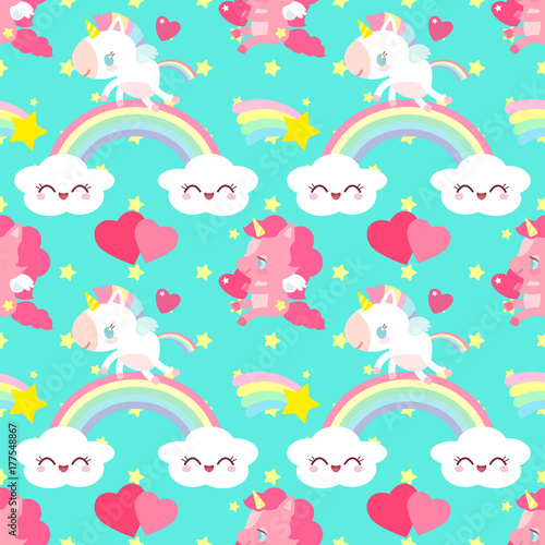 Cuadros en Lienzo Cute pink unicorn with a heart pattern