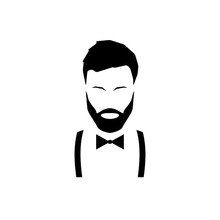 Avatar Hipster With A Beard In Suspenders And A Bow Tie. Vector Illustration.