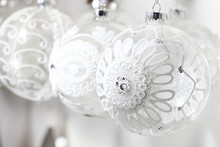 Glass Christmas Balls Decorated With Crocheted Flower Designs