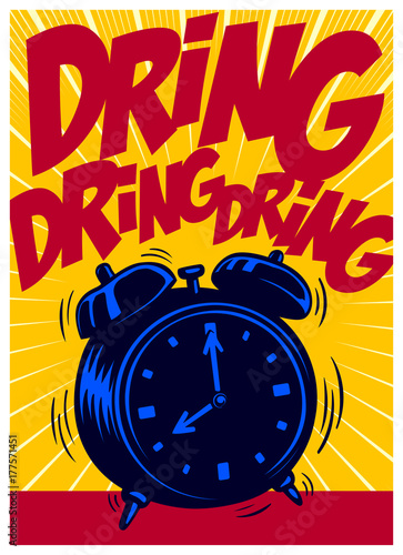 Plakat Retro budzik dzwoni głośno, budząc się vintage pop-artu komiksu stylu ilustracji wektorowych