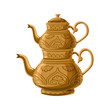 Turkish traditional antique decorated copper teapot with double kettles isolated on white background.