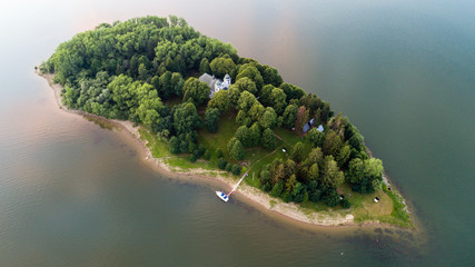 Aerial view of Slanica island on Orava dam, Slovakia