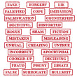 A set of rubber stamps on a theme: false, fake, imitation, fiction, bogus, fraud, bullshit, etc. 28 vector illustration.