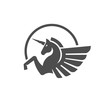 Winged unicorn logo vector illustration. Stylized mythical creature silhouette, horse winged logo vector,