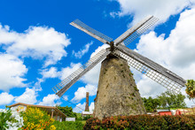 The Morgan Lewis Mill In Barbados - On Tropical Caribbean Island - Was The Last Working Mill On The Island And Was Believed To Be Built In 1727. Travel Destination On Island.