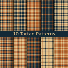 set of ten seamless vector square colorful scottish tartan patterns.design for covers, textile, packaging, christmas