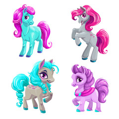 Sticker - Cute cartoon little horses set.