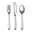 cutlery set sketch. Spoon fork and knife vector. illustration isolated