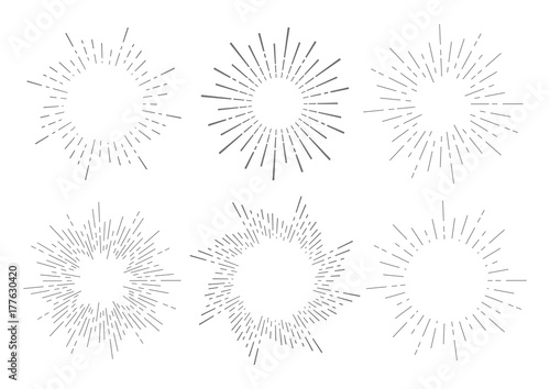 Vintage hand drawn sunburst set. vector illustration