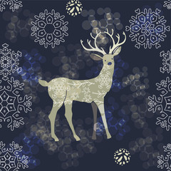 Wall Mural - Vintage Christmas elements, reindeer and snowflakes 