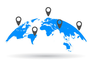 Wall Mural - blue world map with location - stock vector