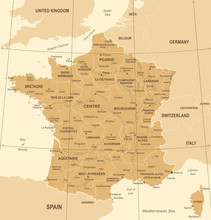 France Map - Vintage Vector Illustration