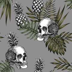 Wall Mural - skull pineapple pattern seamless