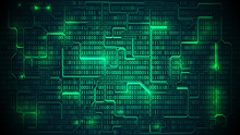 Abstract Futuristic Electronic Circuit Board With Binary Code, Matrix Background With Digits, Well Organized Layers