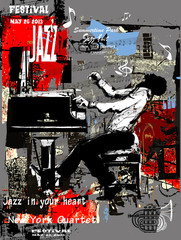 Wall Mural - Jazz poster with pianist over grunge background