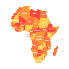Orange Political Map Of Africa. Vector Illustration.