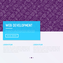 Wall Mural - web development concept with thin line icons of programming, graphic design, mobile app, strategy, a