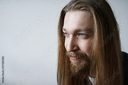 Shampoo And Hair Care Concept Portrait Of Funny Young Man With
