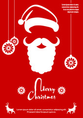 Wall Mural - Merry Christmas greeting card or poster design with Santa Claus hat and beard. Vector illustration