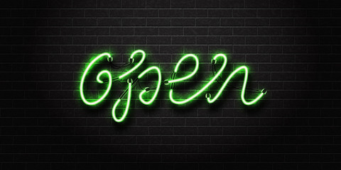 Wall Mural - Vector realistic isolated neon sign Open lettering for decoration and covering on the wall background.