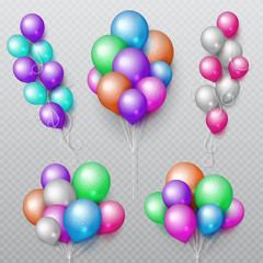 Sticker - Color party flying balloons bunches isolated vector set