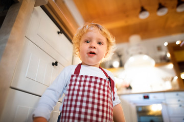 Canvas Print - Toddler boy in the kitchen at Christmas time.