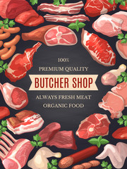 Sticker - Food pictures set. Illustrations of meat. Poster for butcher shop