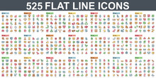Simple Set Of Vector Flat Line Icons. Contains Such Icons As Business, Marketing, Shopping, Banking, E-commerce, SEO, Technology, Medical, Education, Web Development, And More. Linear Pictogram Pack.