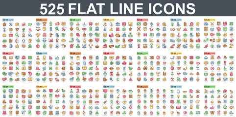 simple set of vector flat line icons. contains such icons as business, marketing, shopping, banking,