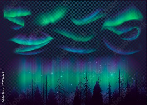 Fotomural Night Sky, Aurora Borealis, Northern Lights Effect, Realistic Colored polar lights