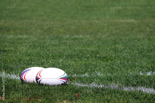 Plakat dwie kule rugby na boisku
