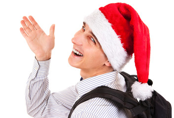 Canvas Print - Young Man in Santa Hat