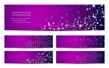 set of abstract banner design, dna molecule structure background. geometric graphics and connected l
