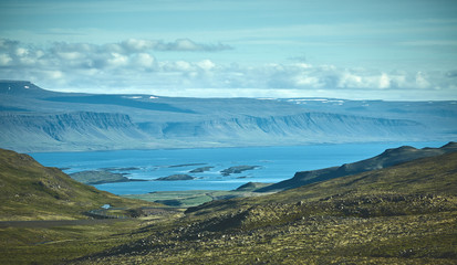 Wall Mural - Travel to Iceland. beautiful mountain landscape with the ocean and fjord in Iceland.