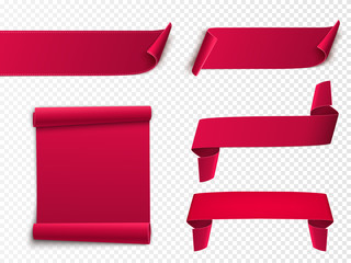 Wall Mural - red curved paper blank banners isolated on transparent background. vector
