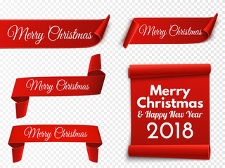 Wall Mural - set of red christmas banners. paper scrolls. vector