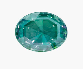 Wall Mural - Insulated oval green gemstone on white background.