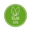 Vegan vector logo. Round eco, green logo. Vegan food sign with leaves. Tag for cafe, restaurants, packagingdesign