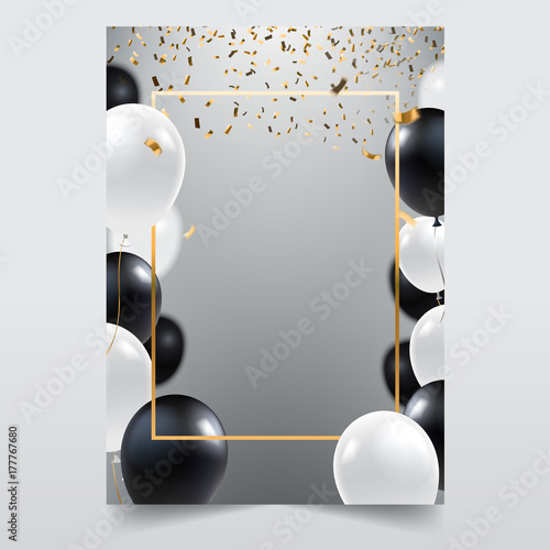 Cuadros en Lienzo Abstract ceremonial silver background with black and white balloons