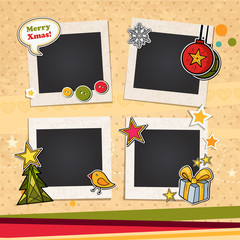 Decorative vector template frame. This photo frame you can use for kids picture or memories. Scrapbook design concept. Insert your picture. Merry Christmas and Happy New Year