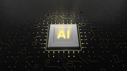 Wall Mural - 3d illustration of computer chip over circuit background with ai sign. ai(artificial intelligence) c
