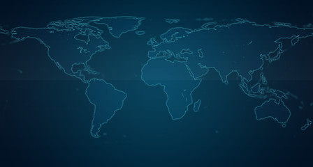 Fototapete - Abstract line world map mash glowing light over dark blue gradient. Background for infographic, business concept, education diagram, brochure object. Super High detail,