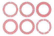 Chinese Red Circle Frame Set Vector Design.