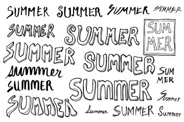 Wall Mural - Set of Summer word illustration Hand drawn doodle Sketch line vector eps10