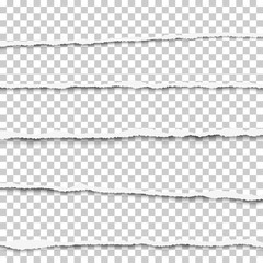Wall Mural - Five horizontal torn layers of transparent paper placed one under other with soft shadow. Vector illustration.