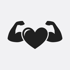 strong health icon, heart with muscle arms