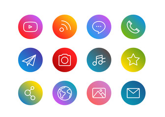 Aufkleber - Trendy app linear icons vector set on gradient backgrounds
