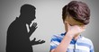 © vectorfusionart - Upset Boy against grey background and shouting violent father