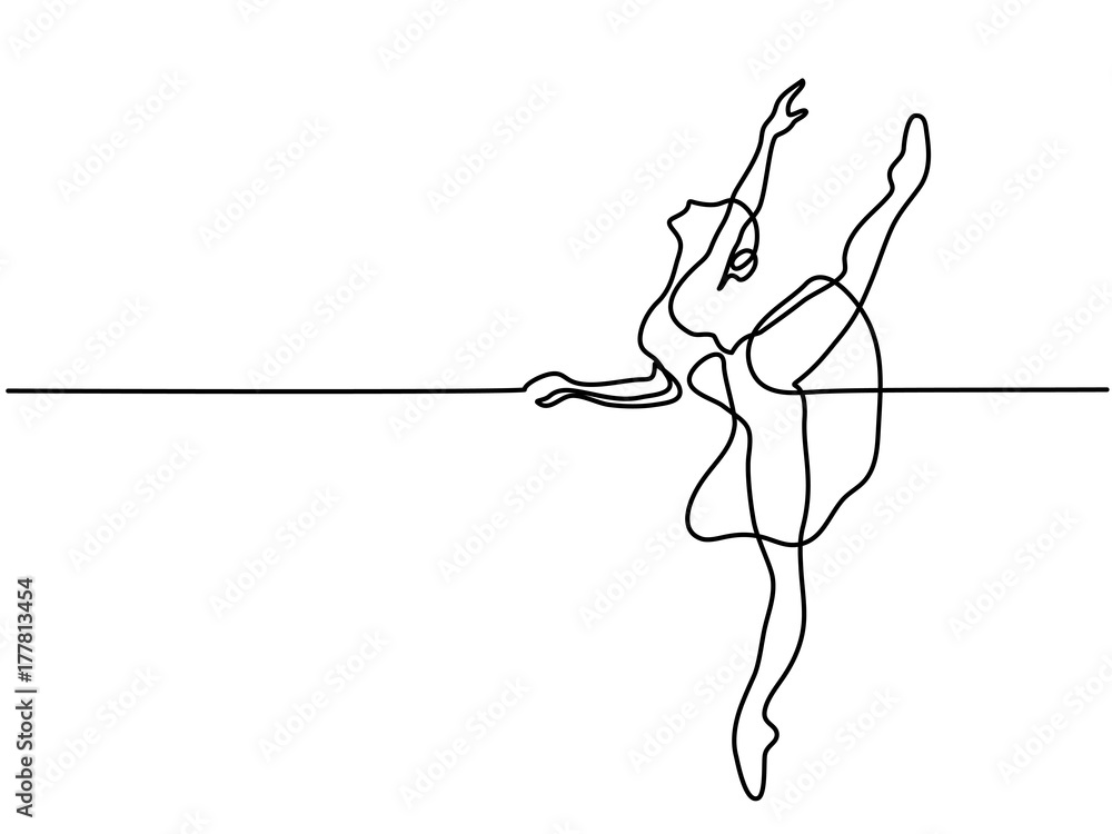 Continuous Line Art Drawing. Ballet Dancer ballerina. Vector Illustration - obrazy, fototapety, plakaty 