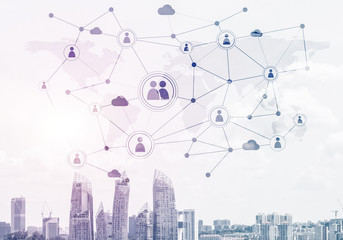 modern city and social net as concept for global networking